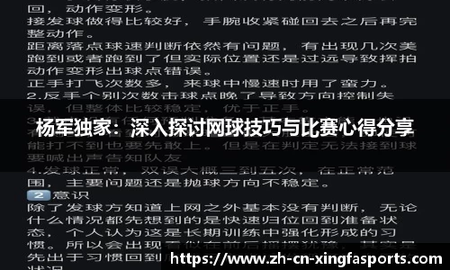 杨军独家:深入探讨网球技巧与比赛心得分享
